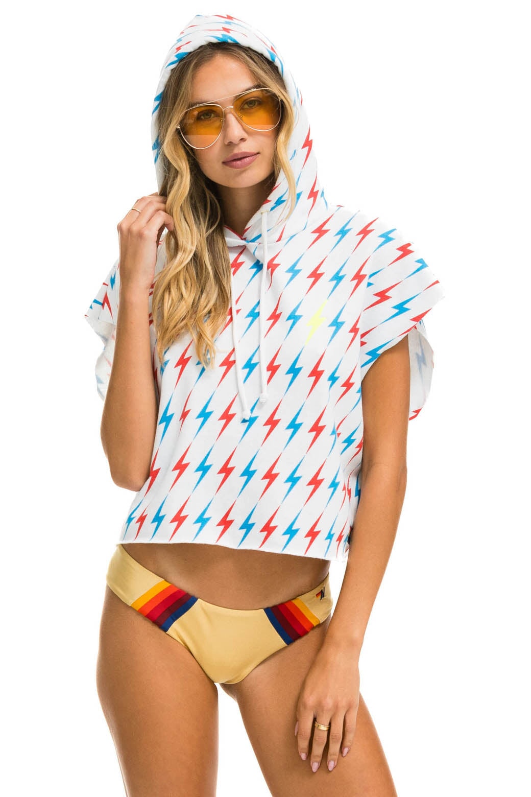 AVIATOR BOLT SLEEVELESS RELAXED CROPPED PULLOVER HOODIE - WHITE // USA Hoodie Aviator Nation