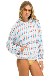 AVIATOR BOLT W/ BOLT EMBROIDERY RELAXED PULLOVER HOODIE - WHITE // USA Hoodie Aviator Nation