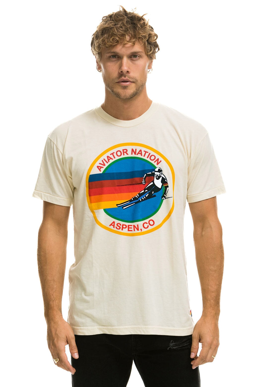 AVIATOR NATION ASPEN CREW TEE SHIRT - VINTAGE WHITE Tees Aviator Nation