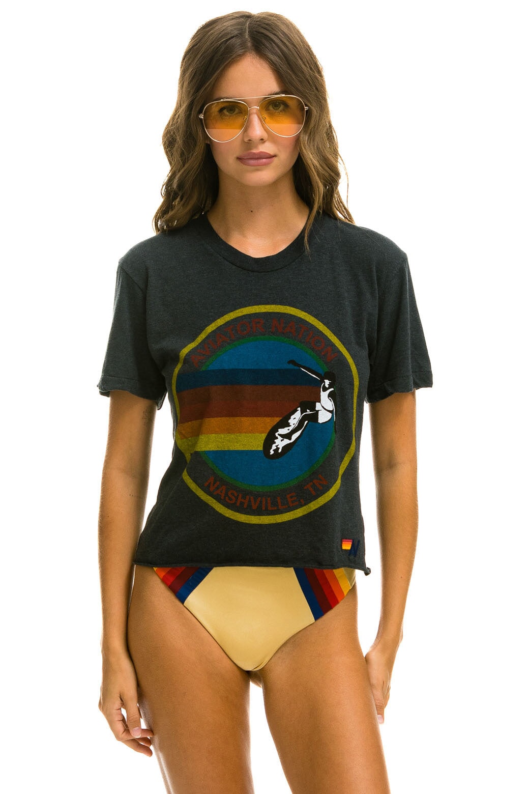 AVIATOR NATION NASHVILLE BOYFRIEND TEE - CHARCOAL SALE Aviator Nation