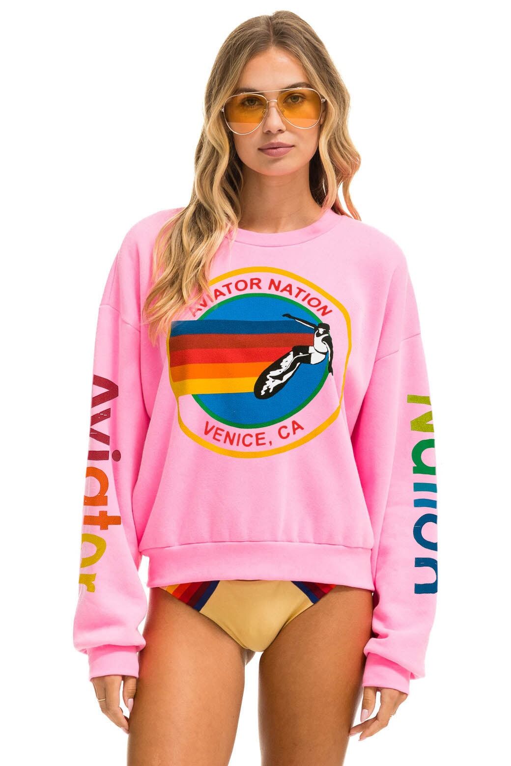 AVIATOR NATION RELAXED CREW SWEATSHIRT - NEON PINK Sweatshirt Aviator Nation