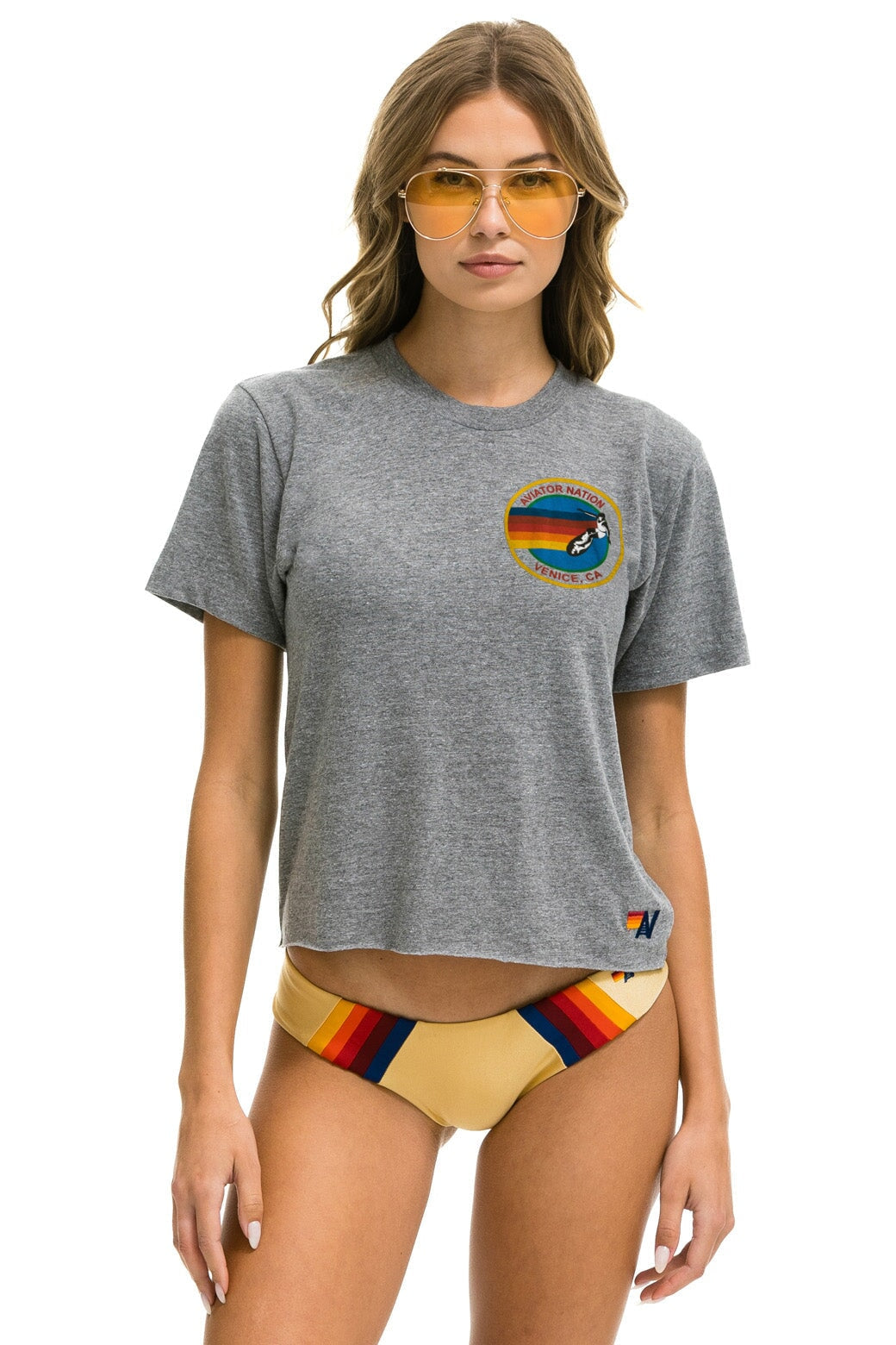 AVIATOR NATION SMALL LOGO BOYFRIEND TEE - HEATHER GREY Boyfriend Tee Aviator Nation