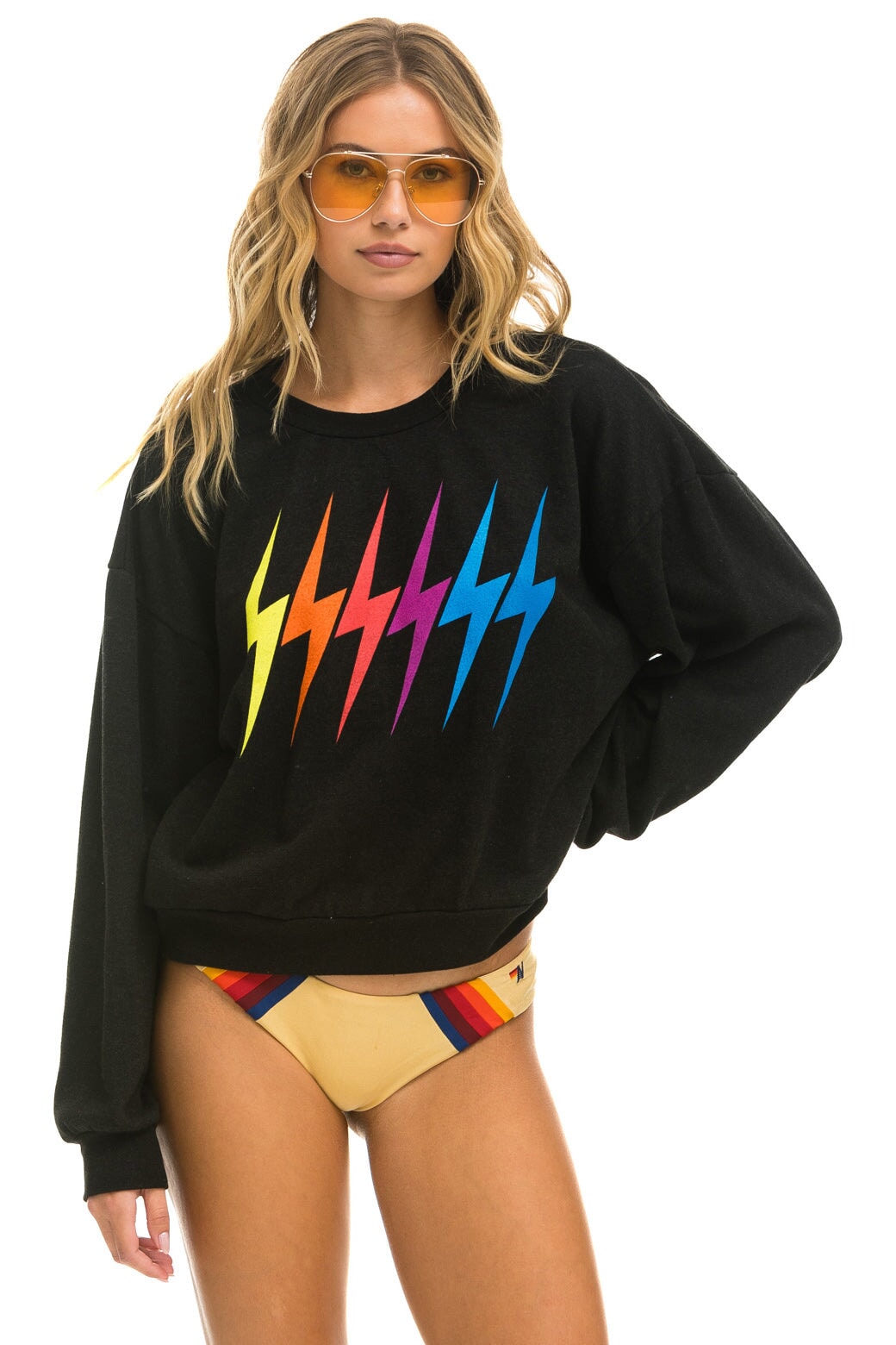 BOLT GRADIENT RELAXED CREW SWEATSHIRT - BLACK // RAINBOW Sweatshirt Aviator Nation