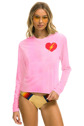BOLT HEART LONG SLEEVE BOYFRIEND TEE - NEON PINK Boyfriend Tee Aviator Nation