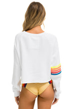 Last inn bildet i Galleri-visningsprogrammet, BOLT RUGBY STITCH CROPPED CREW SWEATSHIRT - WHITE // NEON RAINBOW Sweatshirt Aviator Nation
