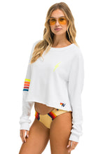 Last inn bildet i Galleri-visningsprogrammet, BOLT RUGBY STITCH CROPPED CREW SWEATSHIRT - WHITE // NEON RAINBOW Sweatshirt Aviator Nation