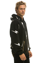 Carregar imagem no visualizador da galeria, BOLT STITCH REPEAT RELAXED PULLOVER HOODIE WITH POCKET ZIPPERS - BLACK // WHITE Hoodie Aviator Nation