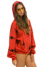Cargar imagen en el visor de la galería, BOLT STITCH REPEAT RELAXED PULLOVER HOODIE WITH POCKET ZIPPERS - RED // BLACK Hoodie Aviator Nation
