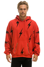 Cargar imagen en el visor de la galería, BOLT STITCH REPEAT RELAXED PULLOVER HOODIE WITH POCKET ZIPPERS - RED // BLACK Hoodie Aviator Nation