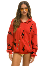 Cargar imagen en el visor de la galería, BOLT STITCH REPEAT RELAXED PULLOVER HOODIE WITH POCKET ZIPPERS - RED // BLACK Hoodie Aviator Nation