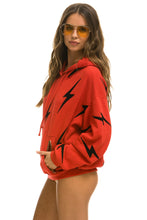 Cargar imagen en el visor de la galería, BOLT STITCH REPEAT RELAXED PULLOVER HOODIE WITH POCKET ZIPPERS - RED // BLACK Hoodie Aviator Nation