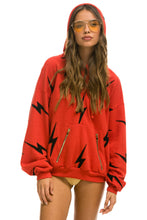 Cargar imagen en el visor de la galería, BOLT STITCH REPEAT RELAXED PULLOVER HOODIE WITH POCKET ZIPPERS - RED // BLACK Hoodie Aviator Nation