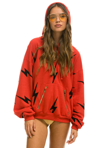 BOLT STITCH REPEAT RELAXED PULLOVER HOODIE WITH POCKET ZIPPERS - RED // BLACK Hoodie Aviator Nation