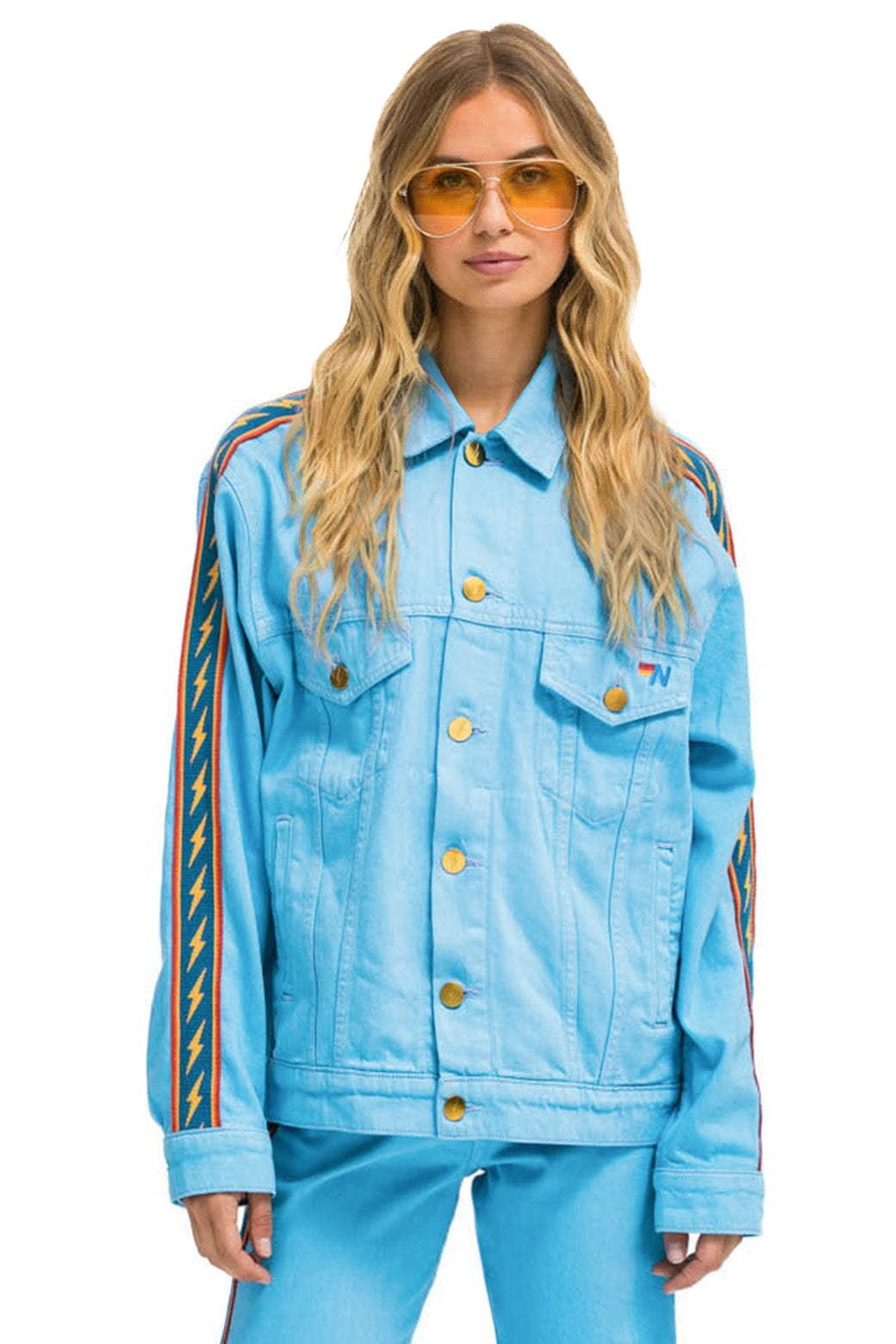 BOLT STRIPE OVERSIZED CONCERT DENIM JACKET - SKY Denim Jacket Aviator Nation