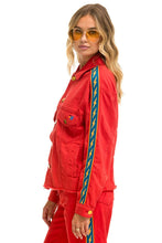 Carregar imagem no visualizador da galeria, BOLT STRIPE OVERSIZED CUTOFF DENIM JACKET - RED Denim Jacket Aviator Nation