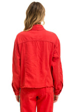 Carregar imagem no visualizador da galeria, BOLT STRIPE OVERSIZED CUTOFF DENIM JACKET - RED Denim Jacket Aviator Nation