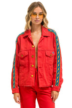 Carregar imagem no visualizador da galeria, BOLT STRIPE OVERSIZED CUTOFF DENIM JACKET - RED Denim Jacket Aviator Nation
