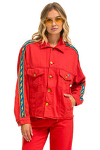 Carregar imagem no visualizador da galeria, BOLT STRIPE OVERSIZED CUTOFF DENIM JACKET - RED Denim Jacket Aviator Nation