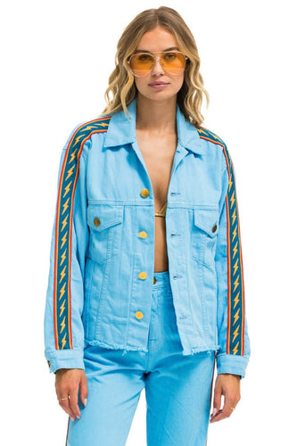 BOLT STRIPE OVERSIZED CUTOFF DENIM JACKET - SKY Denim Jacket Aviator Nation