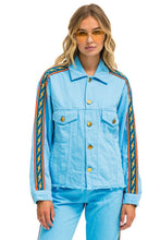 Carregar imagem no visualizador da galeria, BOLT STRIPE OVERSIZED CUTOFF DENIM JACKET - SKY Denim Jacket Aviator Nation