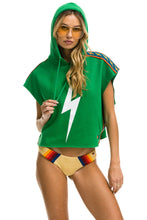 Load image into Gallery viewer, BOLT STRIPE SLEEVELESS RELAXED CROPPED PULLOVER HOODIE - KELLY GREEN Aviator Nation