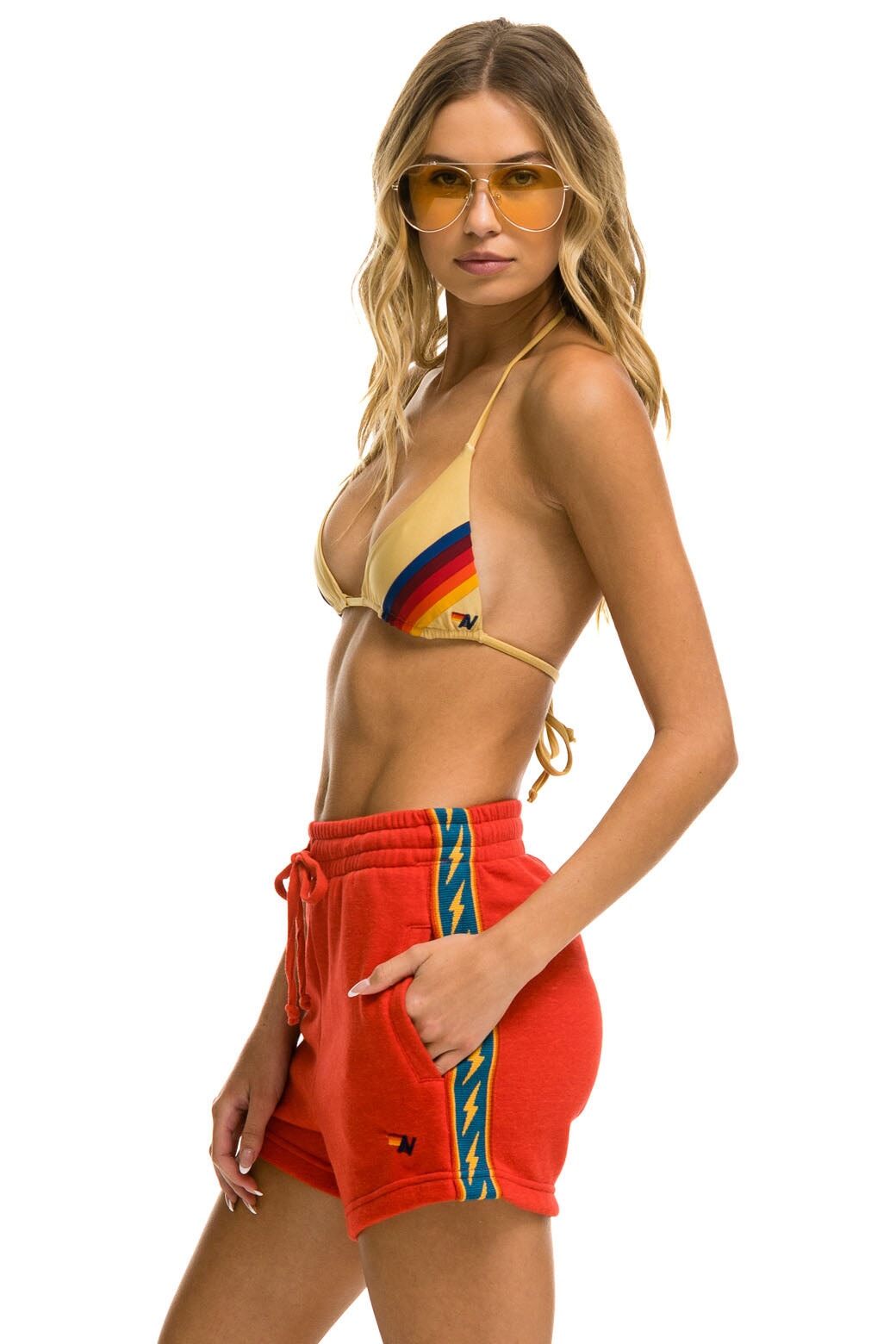 BOLT STRIPE WOMENS LOUNGER SHORT - RED Aviator Nation