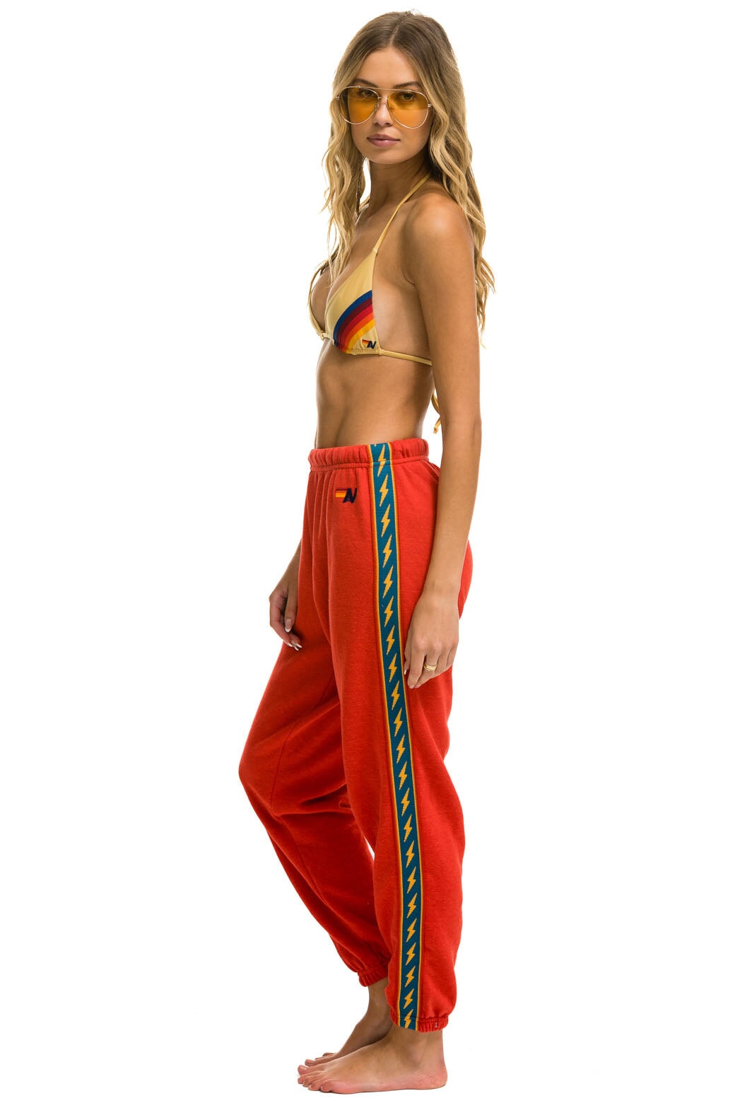 BOLT STRIPE WOMENS SWEATPANTS - RED Aviator Nation