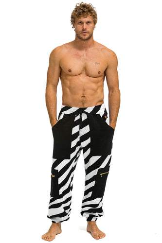 CAUTION SMILEY 2 EMBROIDERY CARGO COLOR BLOCK SWEATPANTS - BLACK // WHITE Men's Sweatpants Aviator Nation