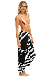 CAUTION SMILEY 2 EMBROIDERY CARGO COLOR BLOCK SWEATPANTS - BLACK // WHITE Sweatpants Aviator Nation