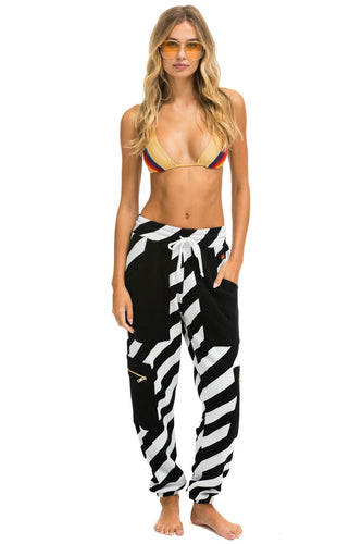 CAUTION SMILEY 2 EMBROIDERY CARGO COLOR BLOCK SWEATPANTS - BLACK // WHITE Sweatpants Aviator Nation