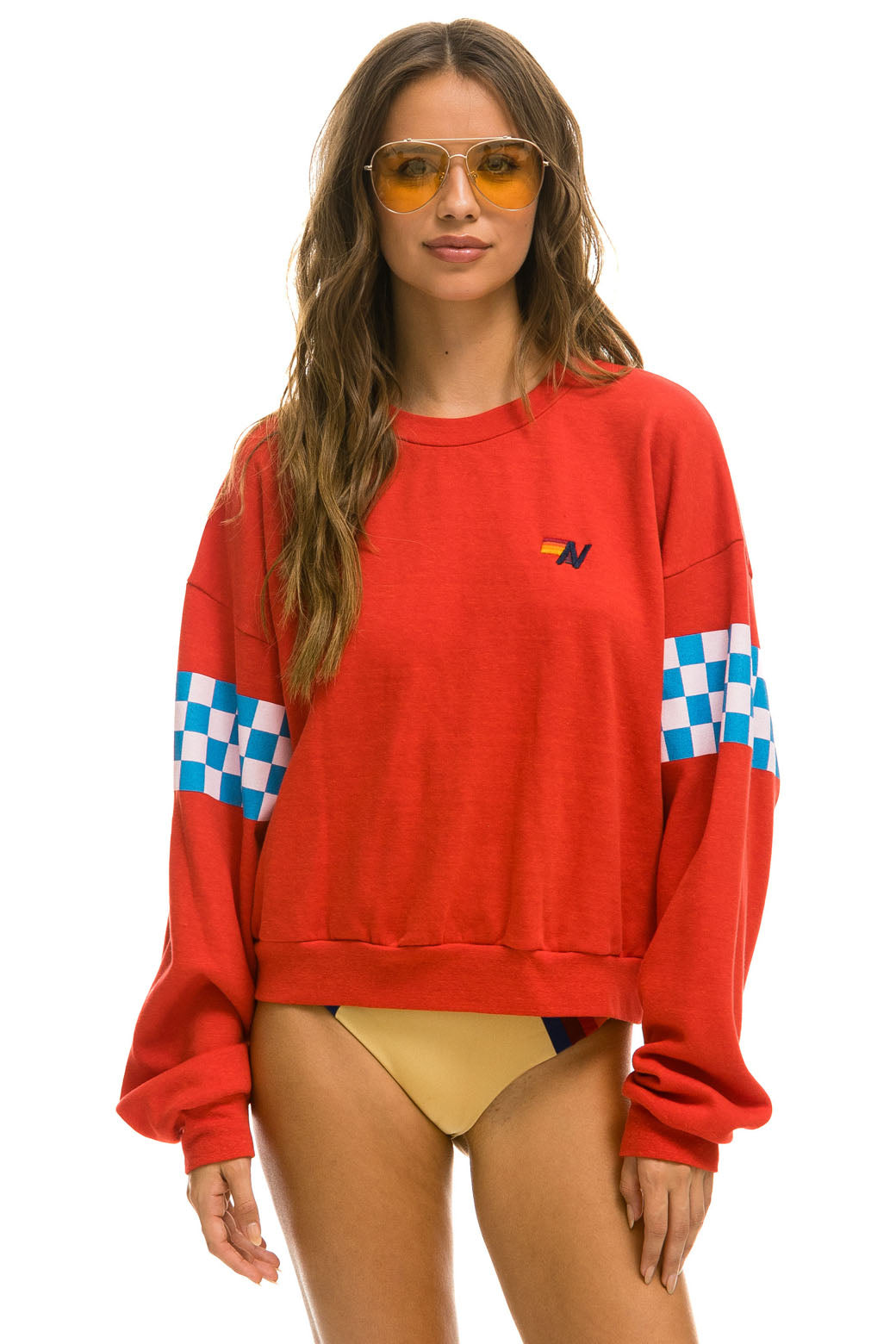 CHECK 2 SLEEVE RELAXED CREW SWEATSHIRT - RED // WHITE // BLUE Sweatshirt Aviator Nation