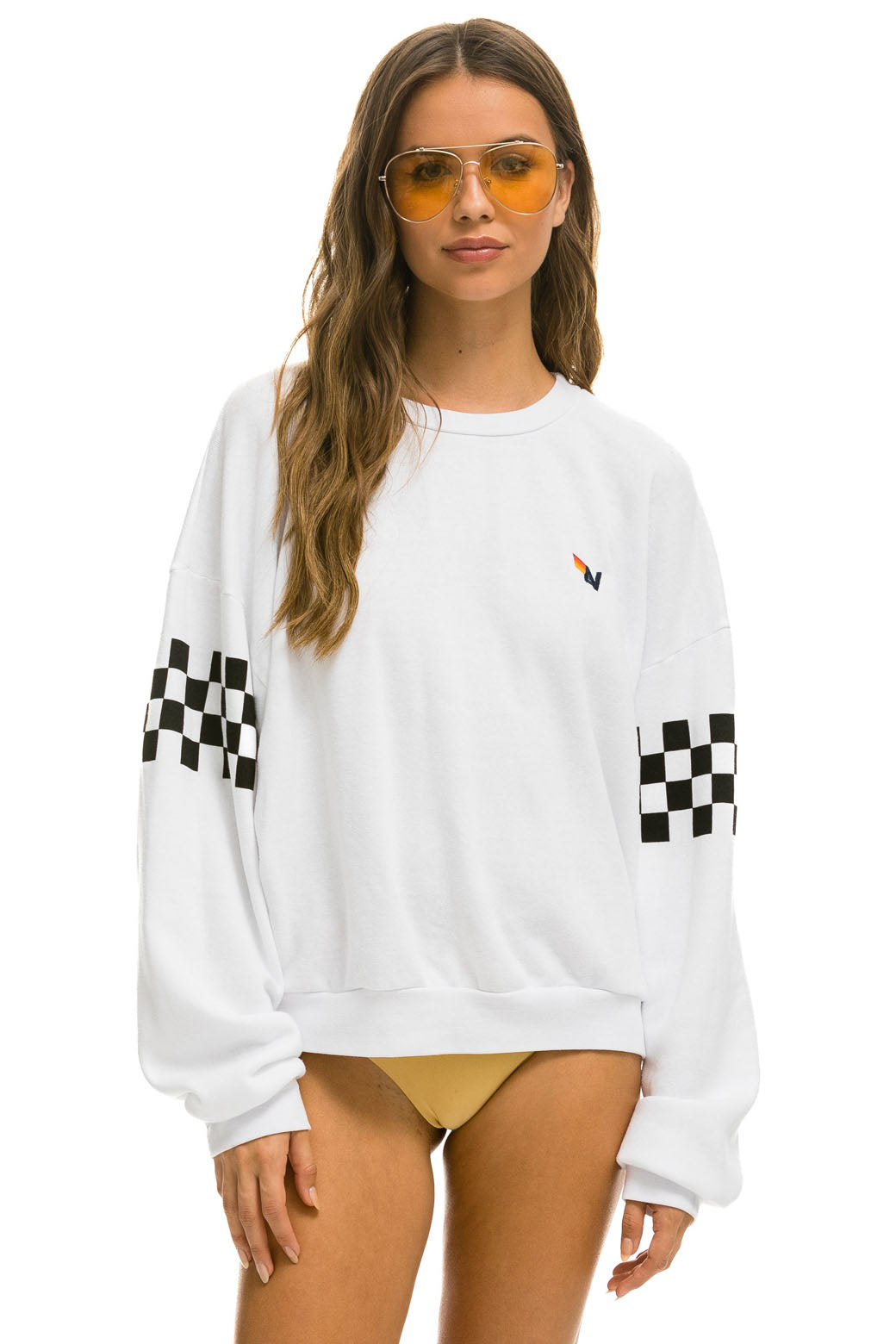 CHECK 2 SLEEVE RELAXED CREW SWEATSHIRT - WHITE Sweatshirt Aviator Nation