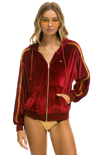 CLASSIC VELVET RELAXED ZIP HOODIE - RED Hoodie Aviator Nation