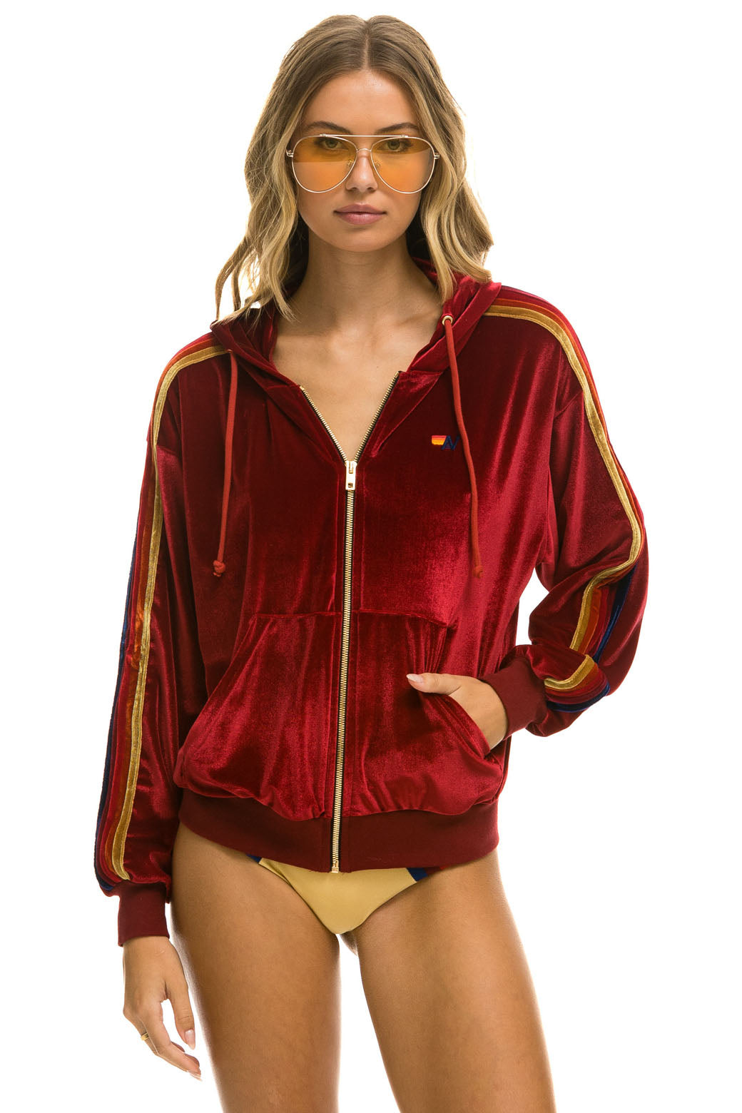 CLASSIC VELVET RELAXED ZIP HOODIE - RED Hoodie Aviator Nation