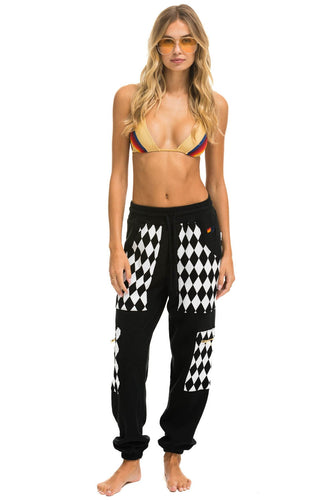 DIAMOND SMILEY 2 EMBROIDERY CARGO COLOR BLOCK SWEATPANTS - BLACK // WHITE Sweatpants Aviator Nation