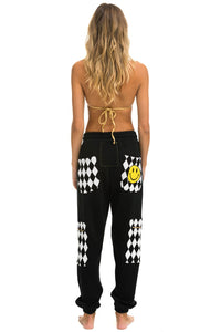 DIAMOND SMILEY 2 EMBROIDERY CARGO COLOR BLOCK SWEATPANTS - BLACK // WHITE Sweatpants Aviator Nation