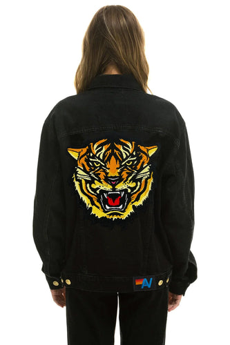 DREAMLAND TIGER OVERSIZED CONCERT DENIM JACKET - VINTAGE BLACK Denim Jacket Aviator Nation