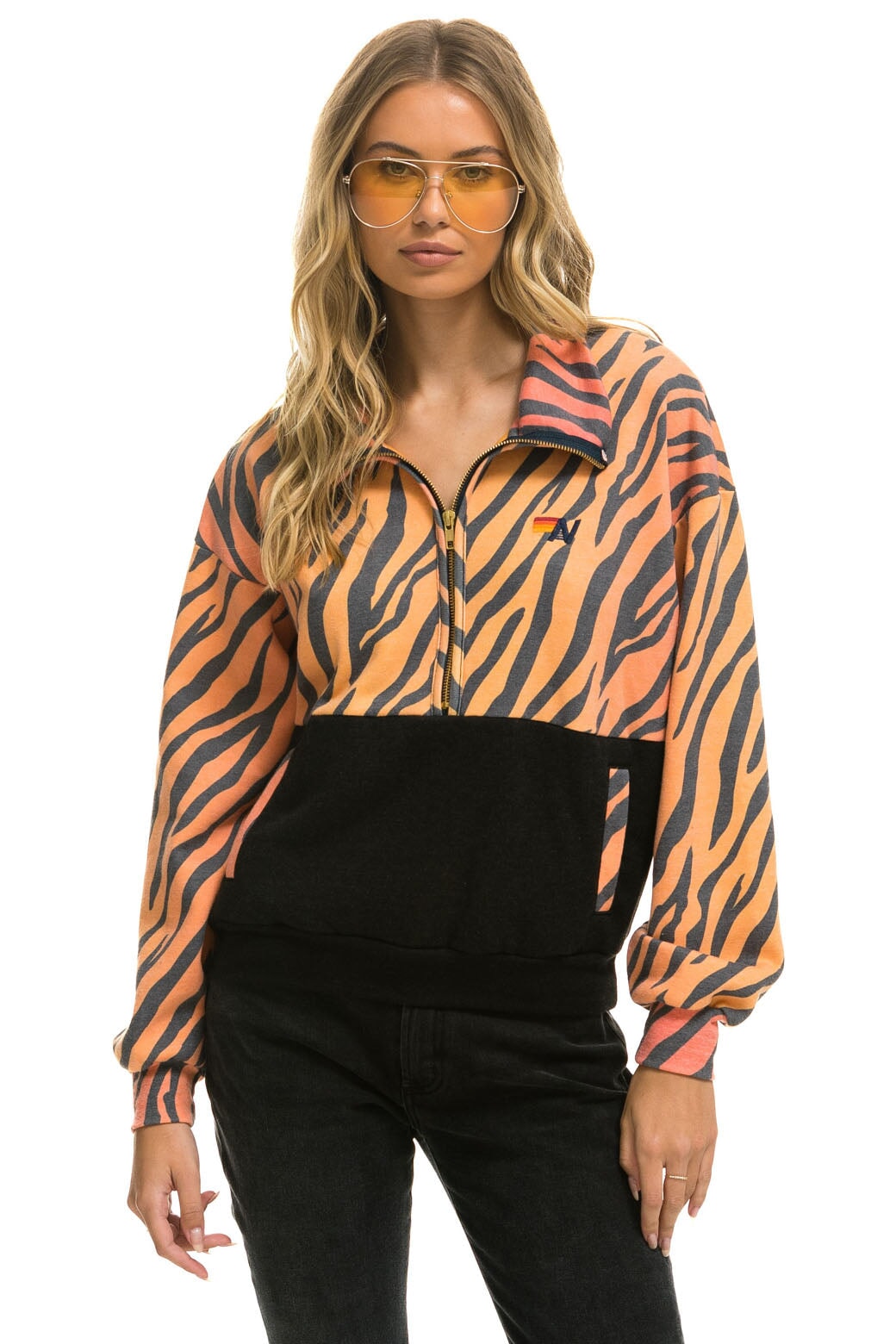 FLEECE UNISEX HALF ZIP COLOR BLOCK JACKET - TIGER Unisex Outerwear Aviator Nation