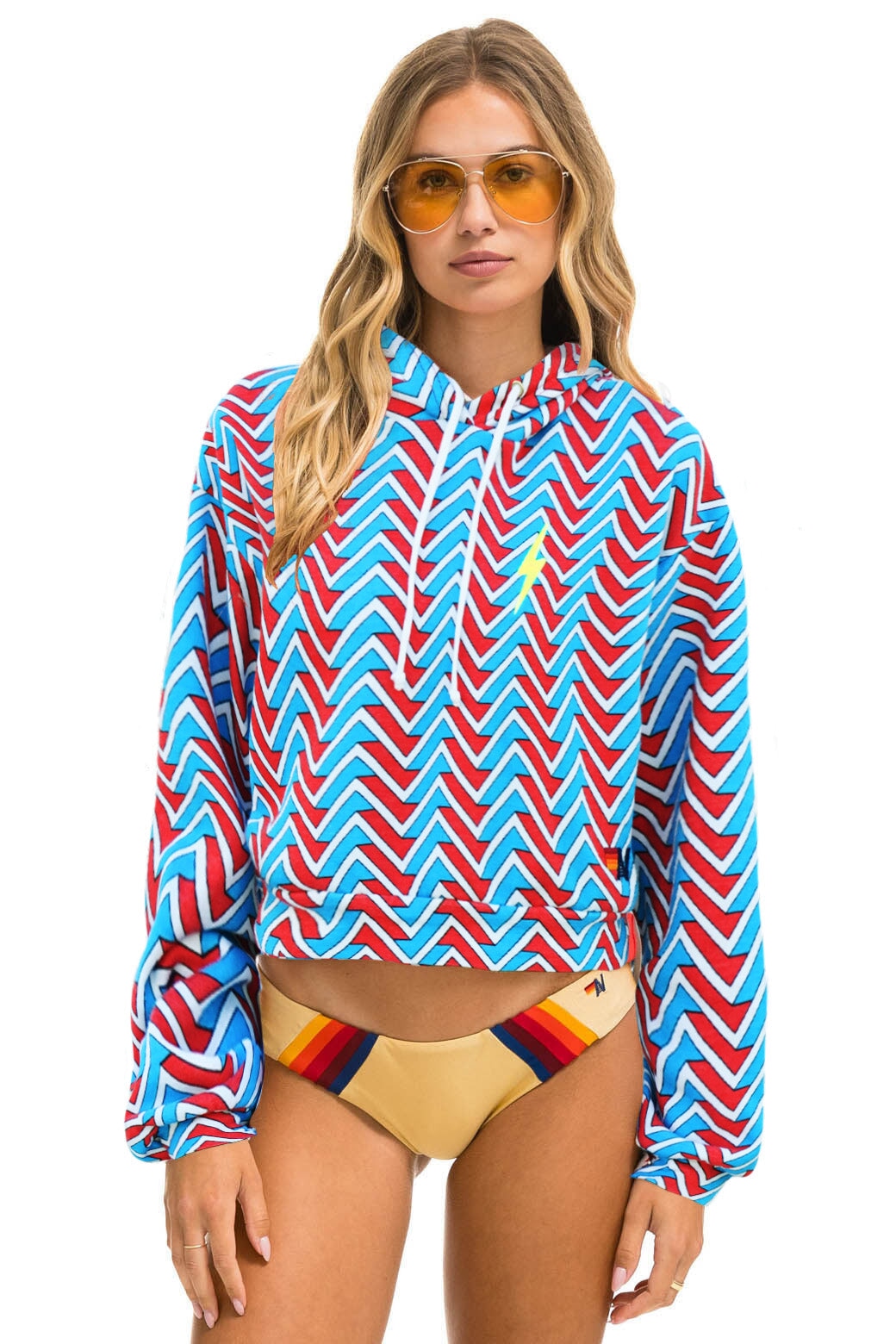 GEO ZIG BOLT EMBRIODERY RELAXED CROPPED PULLOVER HOODIE - RED // BLUE Hoodie Aviator Nation