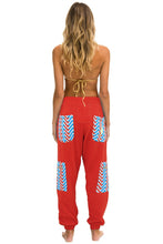 Carregar imagem no visualizador da galeria, GEO ZIG BOLT EMBROIDERY CARGO COLOR BLOCK SWEATPANTS - RED // BLUE Sweatpants Aviator Nation