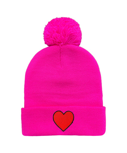 HEART POM POM RIB BEANIE - NEON PINK Beanie Aviator Nation