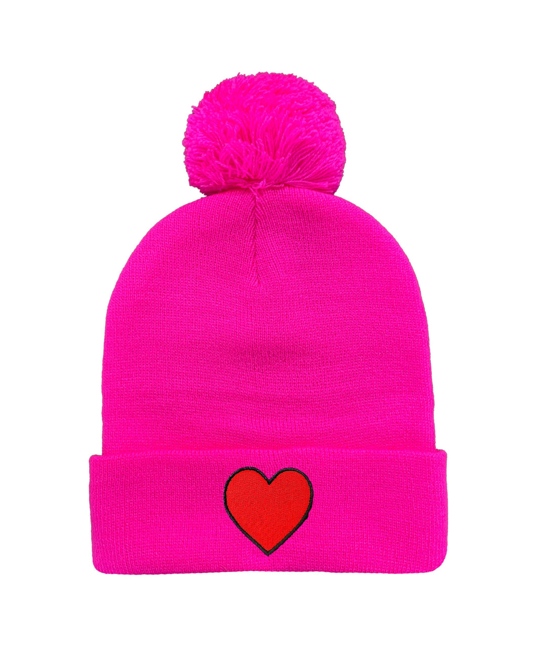 HEART POM POM RIB BEANIE - NEON PINK Beanie Aviator Nation