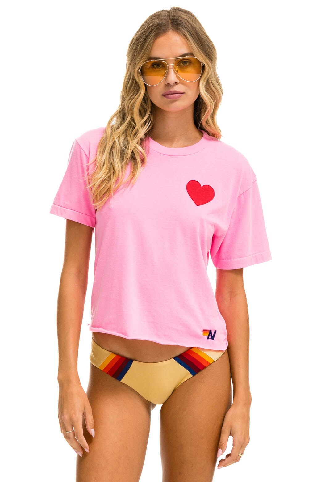 HEART STITCH BOYFRIEND TEE - NEON PINK Boyfriend Tee Aviator Nation