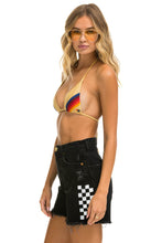 Load image into Gallery viewer, HI RISE SKATER CUTOFF SIDE WHITE CHECK - VINTAGE BLACK Denim Shorts Aviator Nation