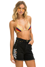 Load image into Gallery viewer, HI RISE SKATER CUTOFF SIDE WHITE CHECK - VINTAGE BLACK Denim Shorts Aviator Nation