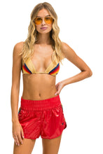 Carregar imagem no visualizador da galeria, HIGH RISE 5 STRIPE NYLON JOGGER SHORT - GLOSSY CHERRY Women&#39;s Jogger Shorts Aviator Nation