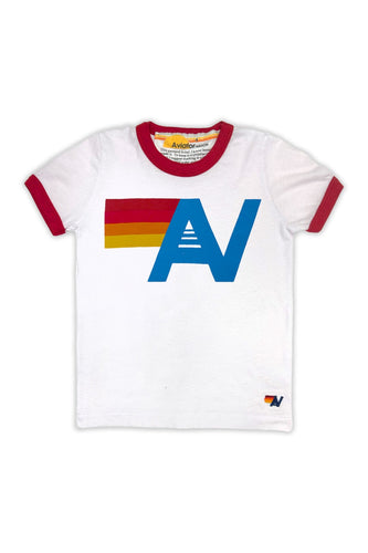 KID'S LOGO RINGER TEE - WHITE // RED Kid's Tee Aviator Nation
