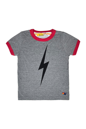 KID'S RINGER BOLT TEE - HEATHER GREY // RED Kid's Tee Aviator Nation