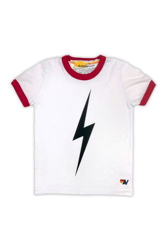 KID'S RINGER BOLT TEE - WHITE // RED Kid's Tee Aviator Nation