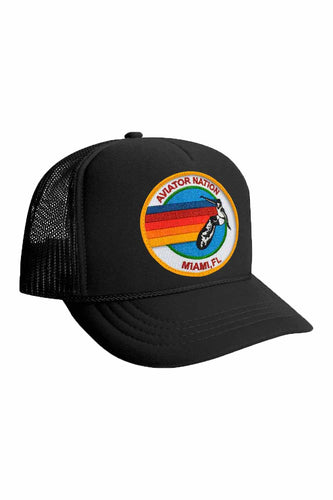 KID'S SIGNATURE MIAMI- VINTAGE TRUCKER HAT Kid's Hat Aviator Nation OS BLACK